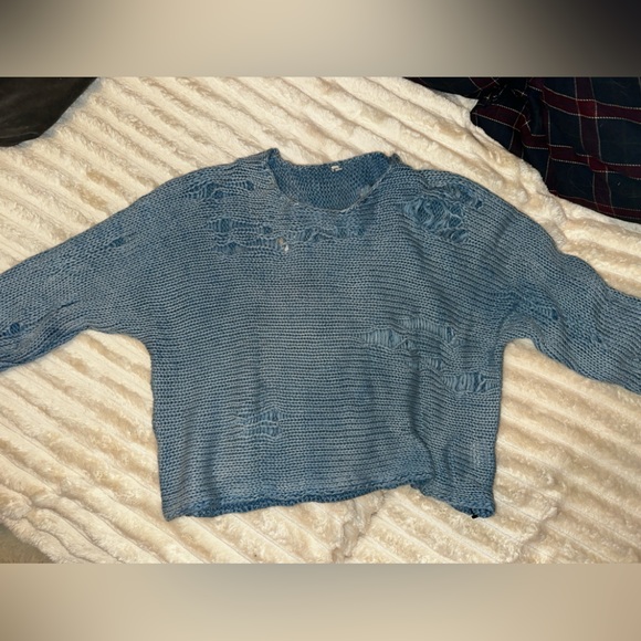 R13 Distressed Boyfriend Crewneck Sweater in Indigo Blue Size XS - Picture 6 of 13